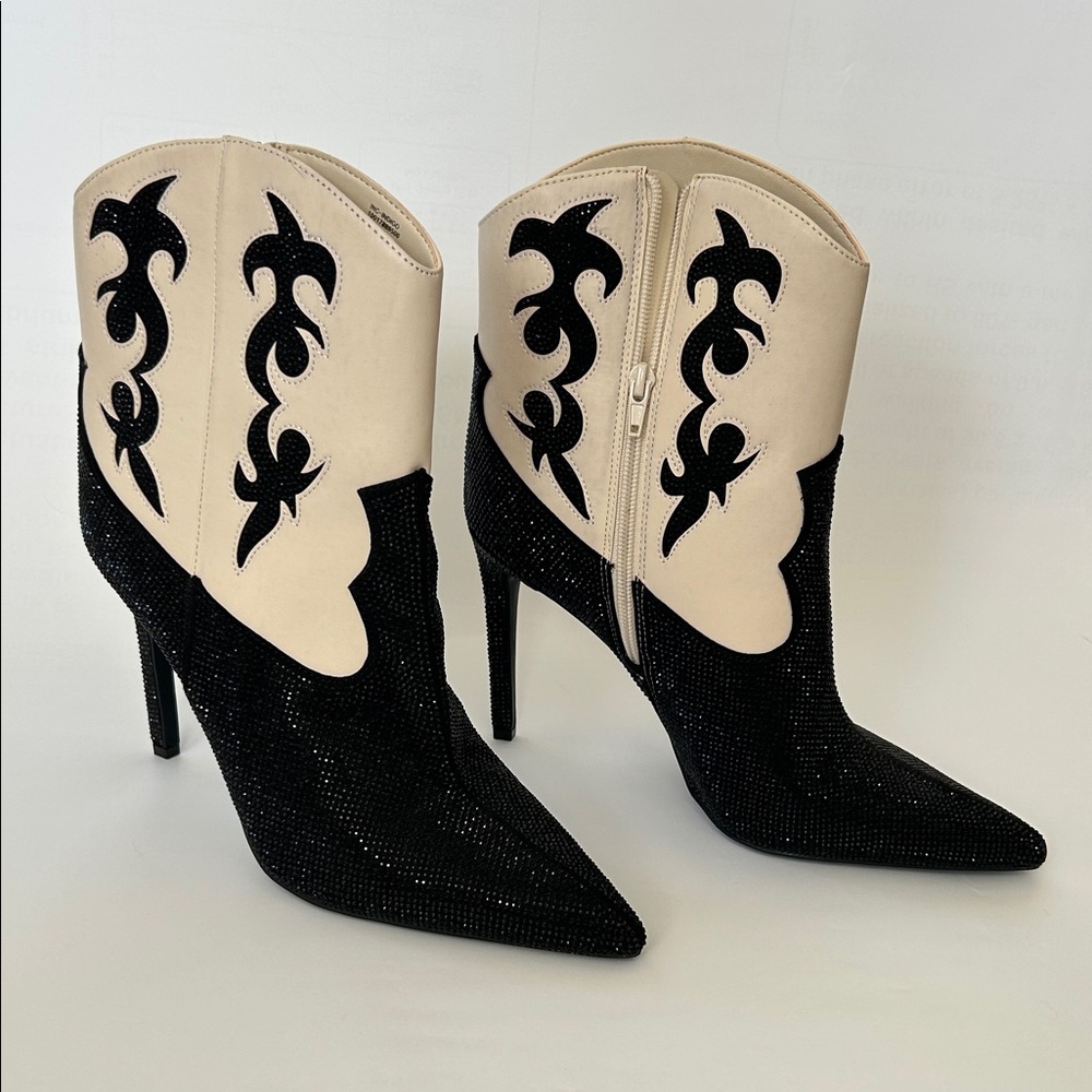 INC International Concepts Black and Cream Heeled Boots